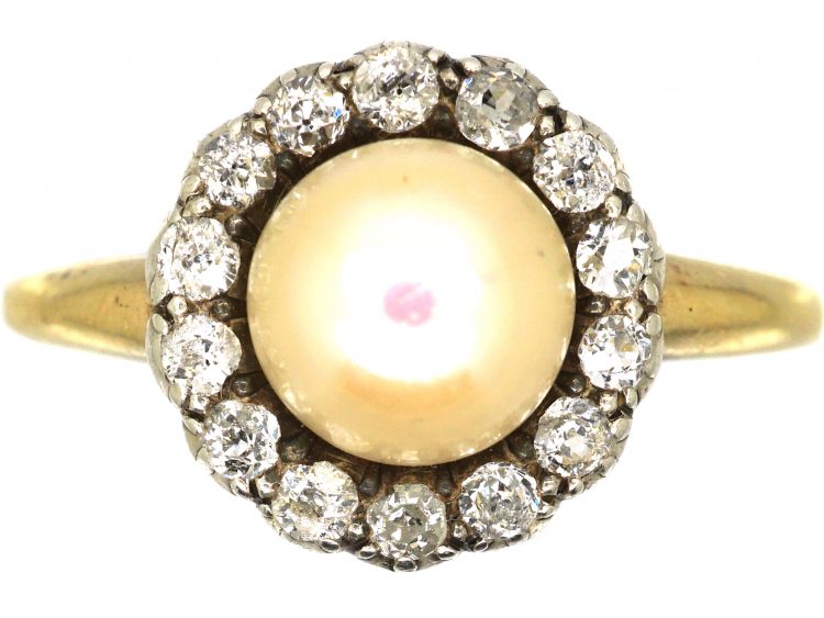 Antique Style 18ct Gold Pearl & Rose-Cut Diamond Swirl Ring – Goldcrest  Antique & Vintage