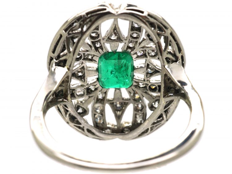 Art Deco Platinum, Emerald & Diamond Ring with Cupid's Arrow Motifs