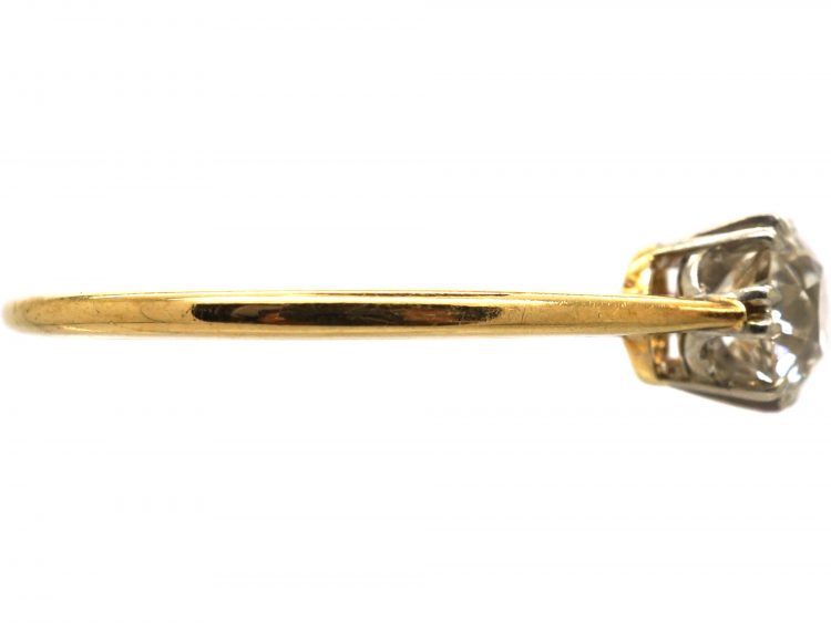 Edwardian 18ct Gold & Platinum, Old Mine Cut Diamond Solitaire Ring