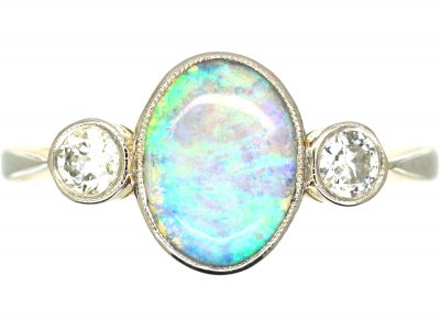 Early 20th Century 18ct Gold & Platinum, Opal & Diamond Three Stone Ring