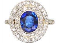 Edwardian Platinum, Sapphire & Diamond Oval Double Cluster Ring