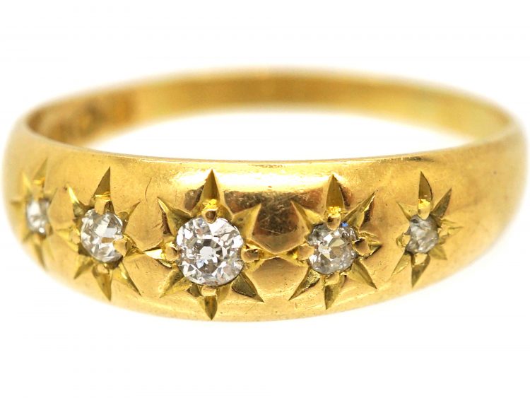 Edwardian 18ct Gold Five Stone Diamond Gypsy Ring