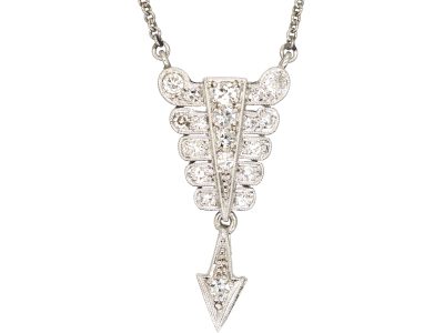 Art Deco Platinum & Diamond Cupid's Arrow Pendant on Platinum Chain