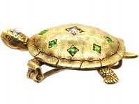 Edwardian 18ct Gold Turtle Brooch & Pendant set with Diamonds & Green Garnets