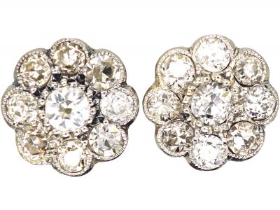 Edwardian 18ct White Gold Diamond Daisy Cluster Earrings