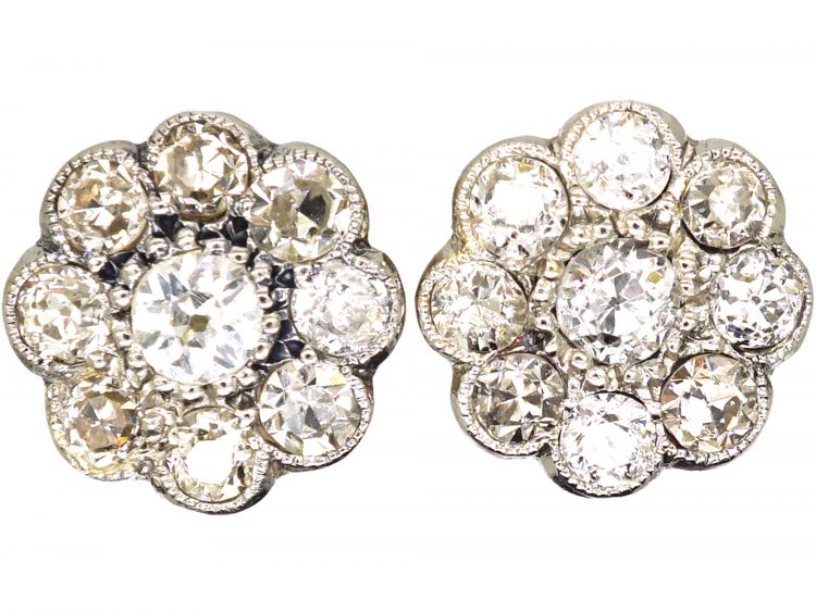 Edwardian 18ct White Gold Diamond Daisy Cluster Earrings (630U) | The ...
