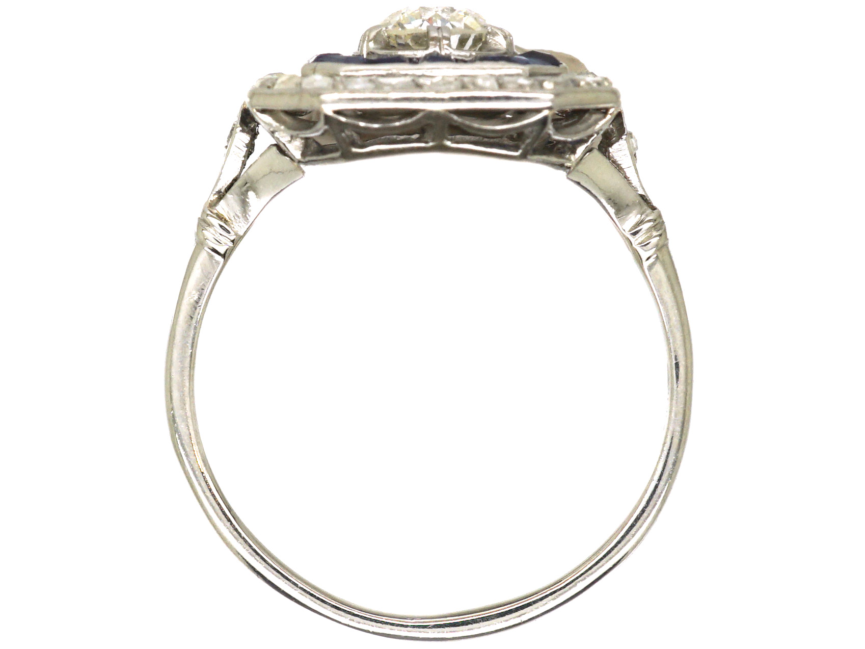 Art Deco Platinum, Old Mine Cut Diamond & Calibre Cut Sapphire Ring ...