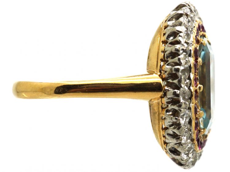 Early 20th Century 14ct Gold & Platinum, Aquamarine Ruby & Diamond Ring