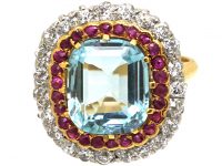 Early 20th Century 14ct Gold & Platinum, Aquamarine Ruby & Diamond Ring