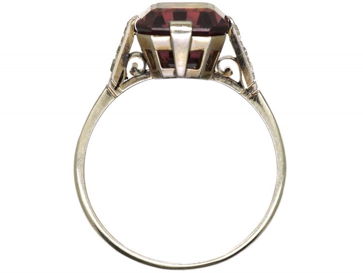 Art Deco 18ct White Gold & Platinum Ring set with a Garnet with Diamond Set Shoulders