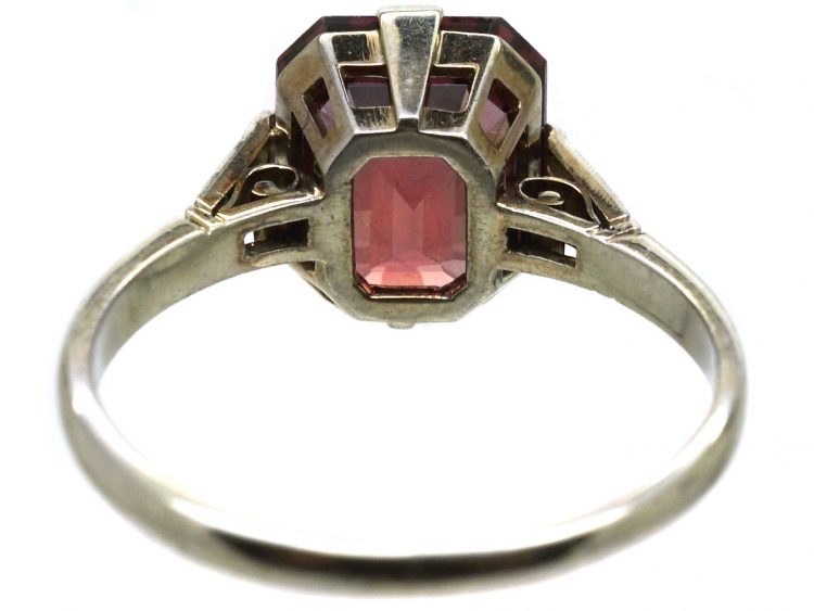 Art Deco 18ct White Gold & Platinum Ring set with a Garnet with Diamond Set Shoulders