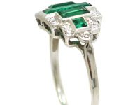 Art Deco Platinum, Emerald & Diamond Geometric Ring