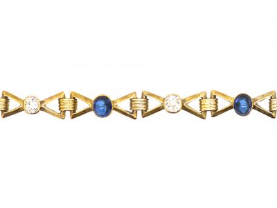 Art Deco 14ct Gold Bracelet set with Cabochon Sapphires & Diamonds