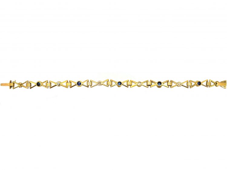 Art Deco 14ct Gold Bracelet set with Cabochon Sapphires & Diamonds
