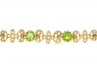 Edwardian 15ct Gold Floral Bracelet set with Peridots & Natural Split Pearls