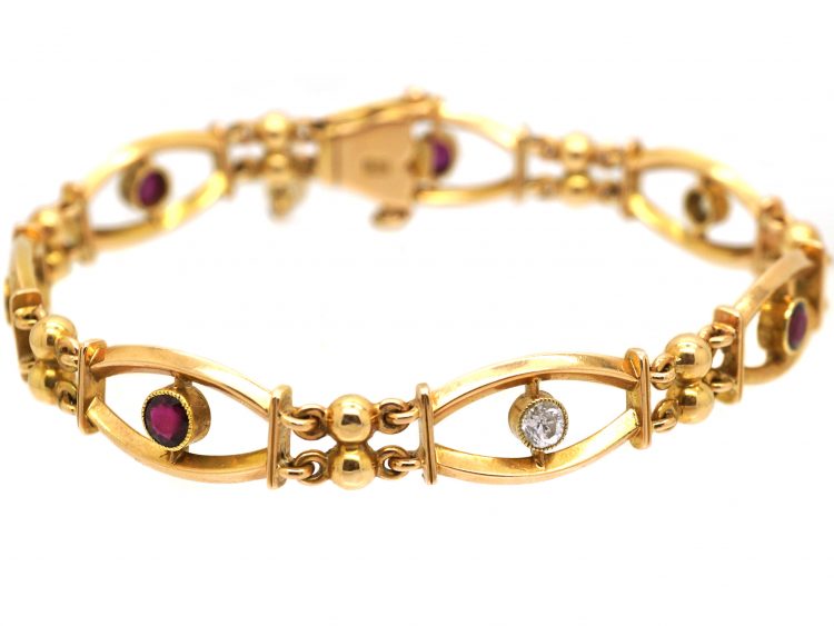 Edwardian 15ct Gold Bracelet set with Rubies & Diamonds