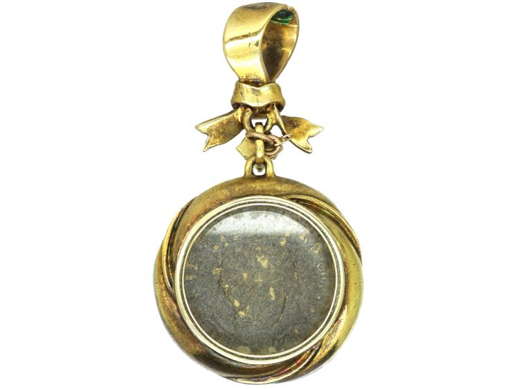 Victorian 18ct Gold, Green Enamel & Diamond Pendant in Original Case