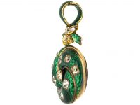 Victorian 18ct Gold, Green Enamel & Diamond Pendant in Original Case