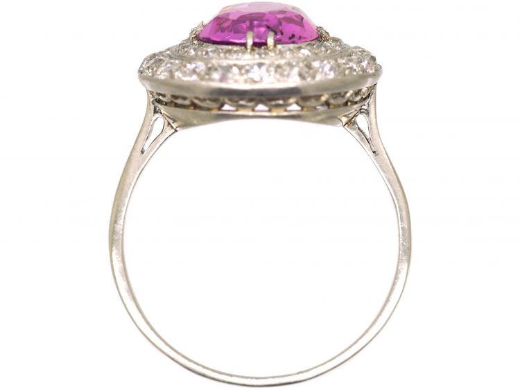 Early 20th Century Platinum, Large Pink Sapphire & Diamond Cluster Ring