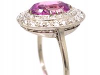 Early 20th Century Platinum, Large Pink Sapphire & Diamond Cluster Ring