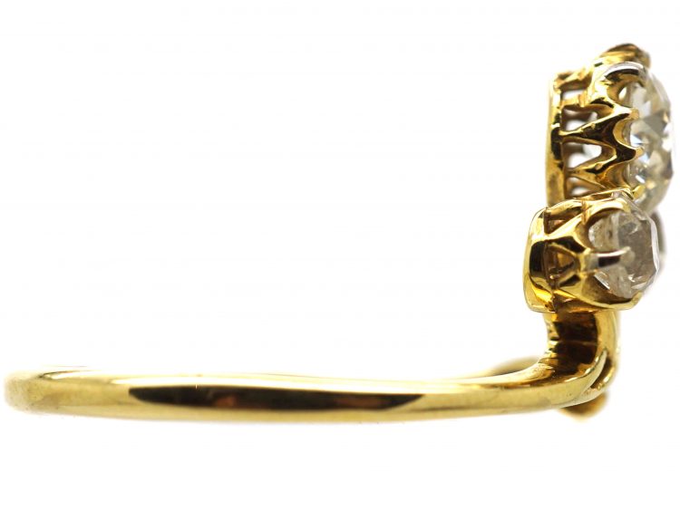 Art Nouveau 18ct Gold Ring set with Three Old Mine Cut Diamonds