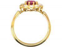 Edwardian 18ct Gold, Pink Sapphire & Diamond Cluster Ring