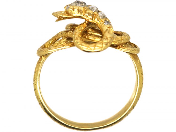Victorian 18ct Gold Coily Snake Ring set with Diamonds