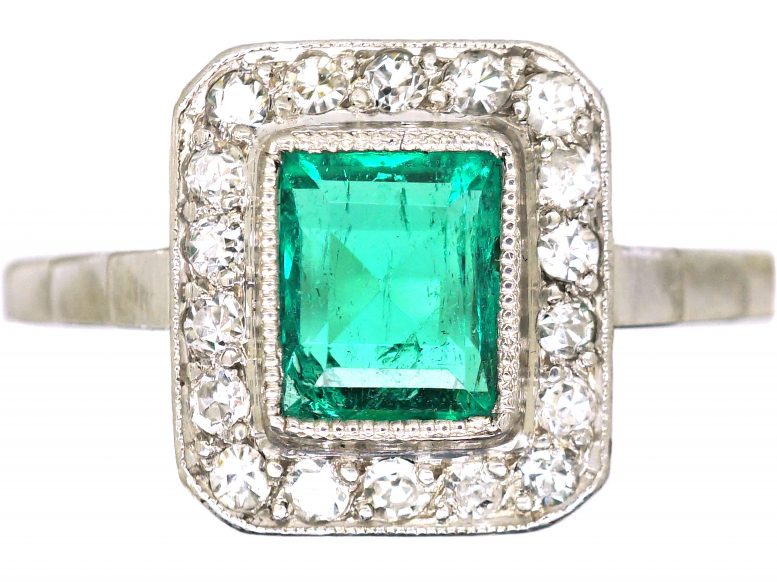 Art Deco Platinum. Emerald & Diamond Rectangular Shaped Ring (238w 