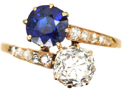 Early 20th Century 14ct Gold, Sapphire & Diamond Crossover Ring