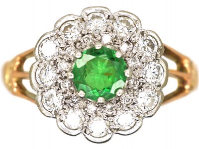 Edwardian 9ct Gold, Diamond & Green Garnet Cluster Ring