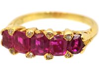 Victorian 18ct Gold Five Stone Ruby Ring with Diamond Points