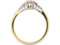 Art Deco 18ct Gold & Platinum Two Stone Diamond Ring with Diamond Set Step Cut Shoulders