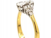 Art Deco 18ct Gold & Platinum Two Stone Diamond Ring with Diamond Set Step Cut Shoulders