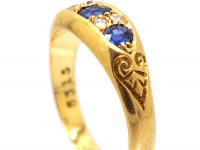Victorian Three Stone Sapphire Ring with Diamonds In Between