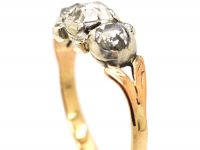 Georgian 9ct Gold, Three Stone Rose Diamond Ring with Rose Diamond Points