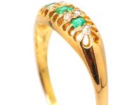 Victorian 18ct Gold, Emerald Three Stone Ring with Rose Diamonds In Between