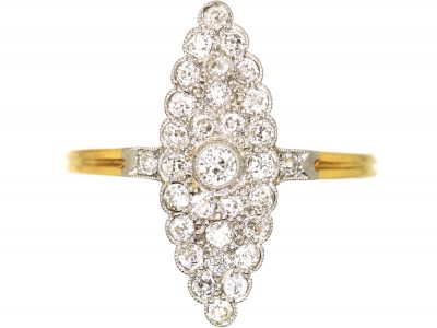 Edwardian 18ct Gold & Platinum Marquise Ring set with Diamonds