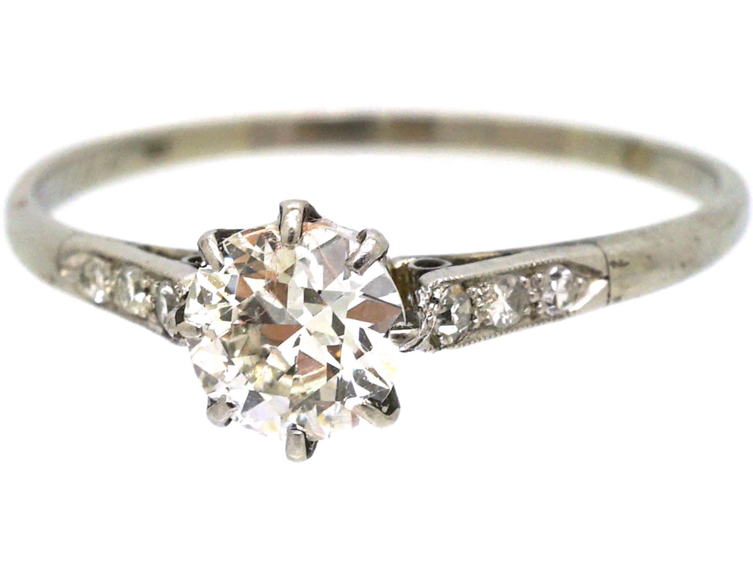 Art Deco 18ct White Gold, Diamond Solitaire Ring with Diamond Set ...