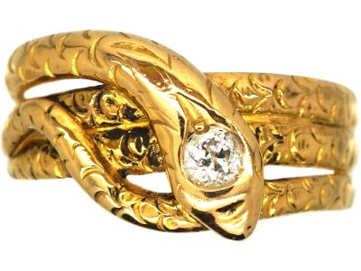Victorian 18ct Gold Snake Ring with a Diamond set in to His Head