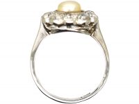 Edwardian 18ct White Gold, Natural Pearl & Diamond Cluster Ring