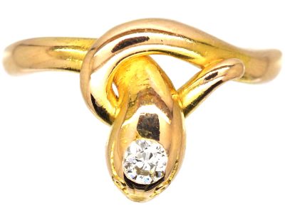 Edwardian 18ct Gold Snake Ring set with a Diamond in it's Head