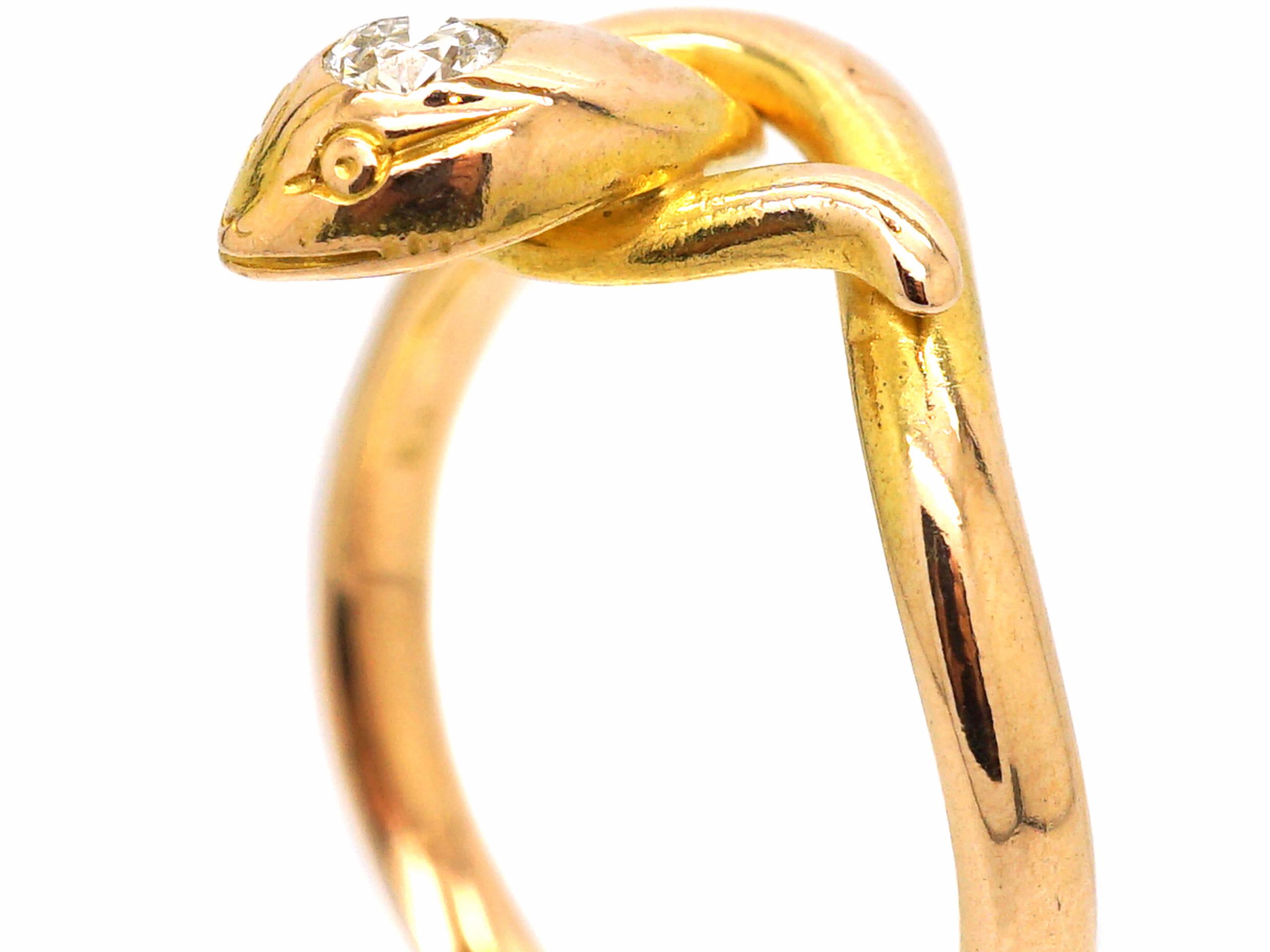 Edwardian 18ct Gold Snake Ring set with a Diamond in it's Head (62W ...