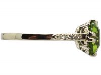 Edwardian 18ct White Gold & Platinum, Peridot Ring with Diamond Set Shoulders