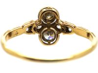 Early 20th Century 14ct Gold & Platinum, Two Stone Diamond Ring with Diamond Detail