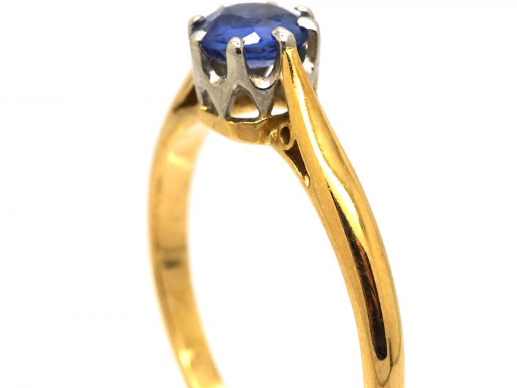 Edwardian 18ct Gold & Platinum, Sapphire Solitaire Ring
