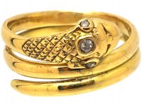 Victorian 18ct Gold Snake Ring with Rose Diamond Eyes