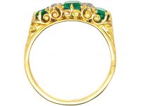 Victorian 18ct Gold, Emerald Three Stone Carved Half Hoop Ring with Diamonds In Between