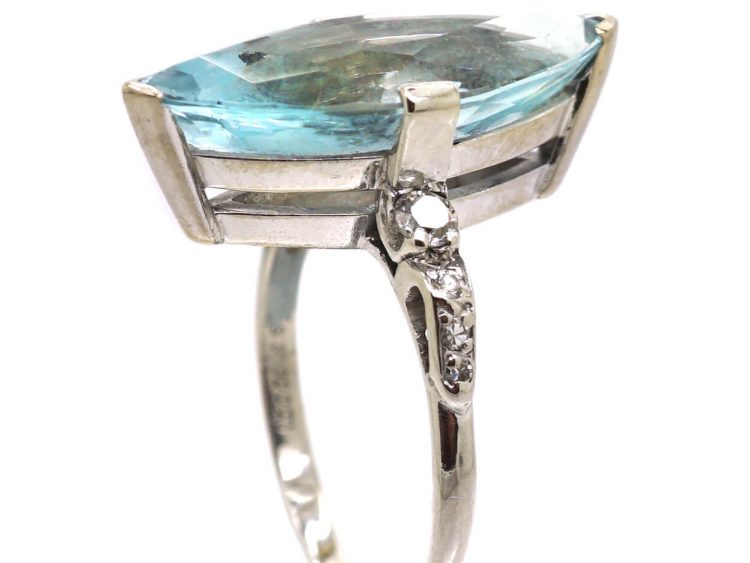 Platinum Ring by Boodles set with a Marquise Cut Aquamarine with Diamond Set Shoulders
