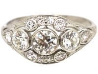 Early 20th Century 18ct White Gold, Three Stone Diamond Cluster Ring
