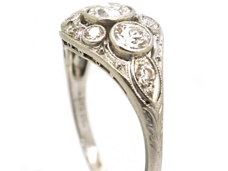 Early 20th Century 18ct White Gold, Three Stone Diamond Cluster Ring